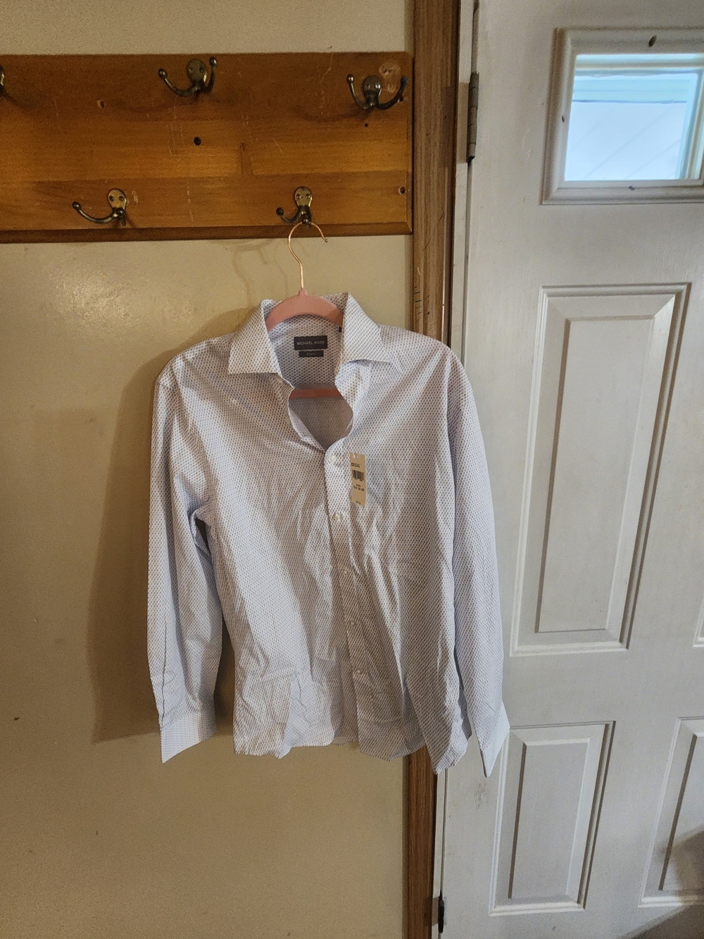 Michael Kors White Shirt with Navy Microdot Pattern 15.5 32-33